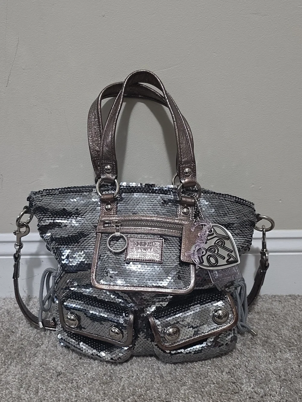 Coach Y2K Poppy Sequin Spotlight Tote Bag Limited Edition All 4 Hangtags Silver